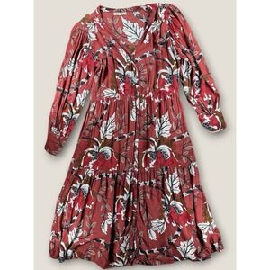 Tennis Brand Women's Small Red Floral Boho Tiered Button Front Midi‎ Maxi Dress